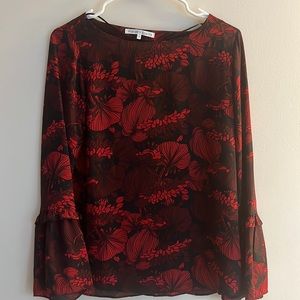 Red chiffon flared sleeves blouse
